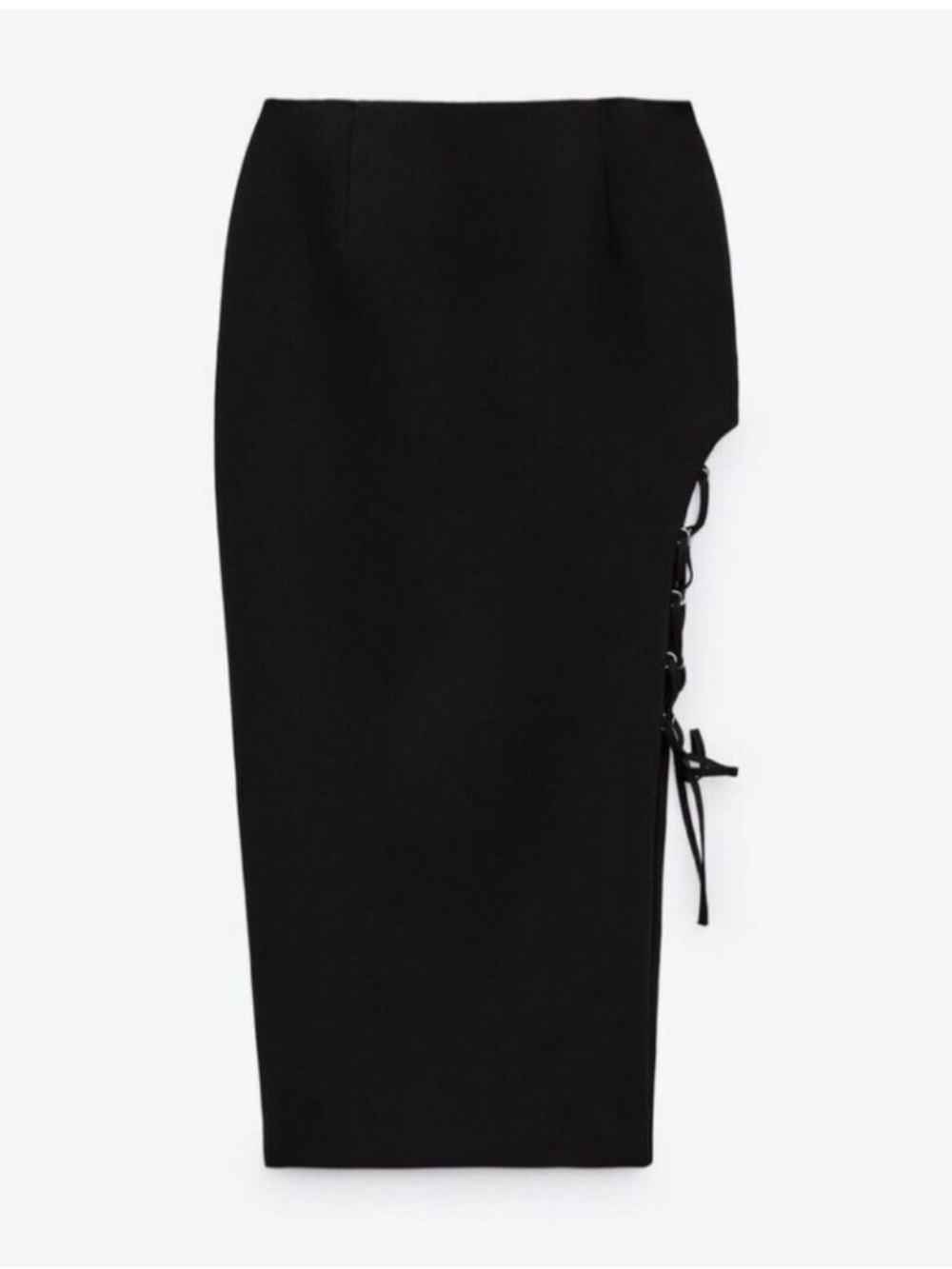 Zara Black Lace-Up Side-Slit Pencil Skirt